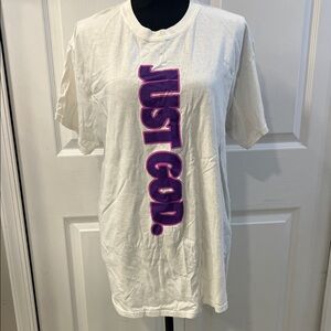 White Short Sleeve Tee with Purple Print